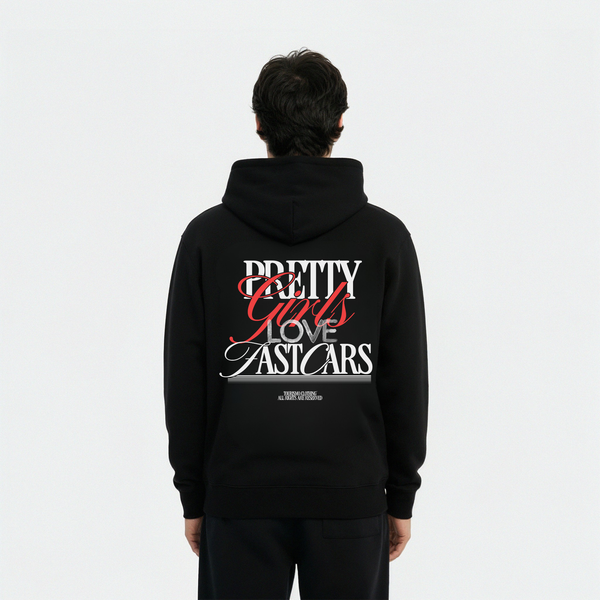 Sweat noir Pretty Girl Love Fast Cars – impression dans le dos
