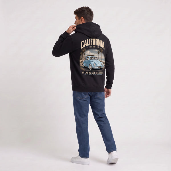 Sweat Volkswagen Beetle California Aircooled noir à capuche vu de dos