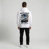 Sweat Toyota GR Supra A90 Digital Samurai blanc, vue dos : design Tokyo by night, Tourismo Clothing