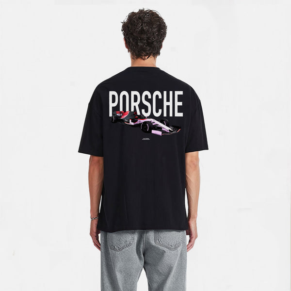 t-shirt noirF1 porsche noir et rose de dos