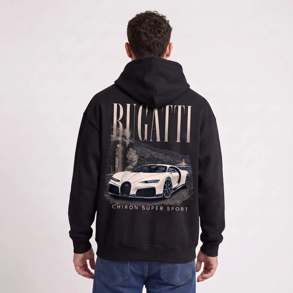 Sweat Bugatti Chiron Super Sport noir porté de dos