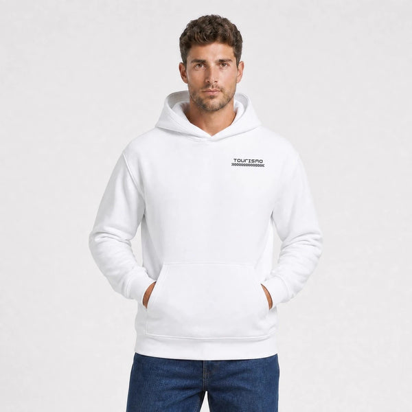 Sweat Bugatti Divo French Couture Speed blanc vu de face en plan rapproché avec logo Tourismo