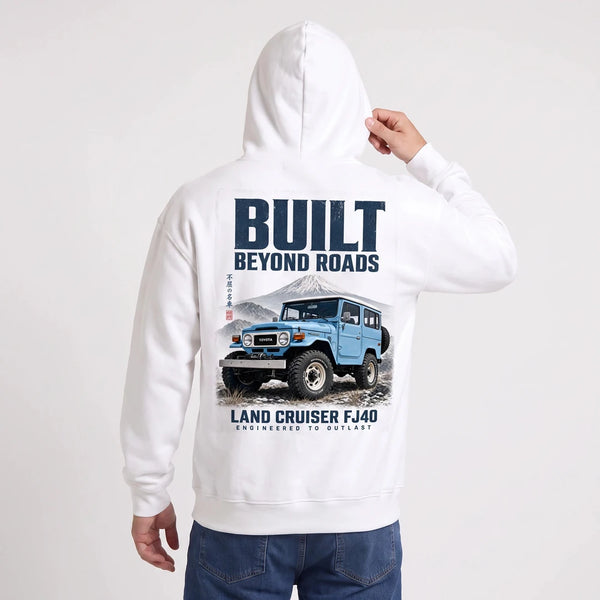 Sweat Toyota Land Cruiser FJ40 Built Beyond Roads blanc porté de dos