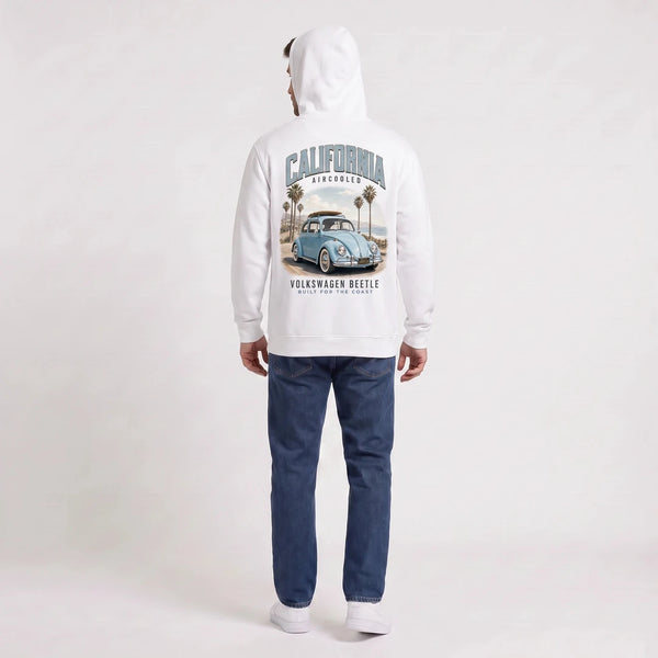 Sweat Volkswagen Beetle California Aircooled blanc à capuche vu de dos