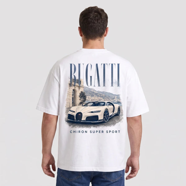T-shirt Bugatti Chiron Super Sport blanc porté de dos