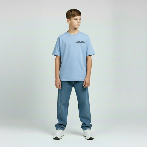 T-shirt enfant bleu inspiré de la livrée papaya de McLaren