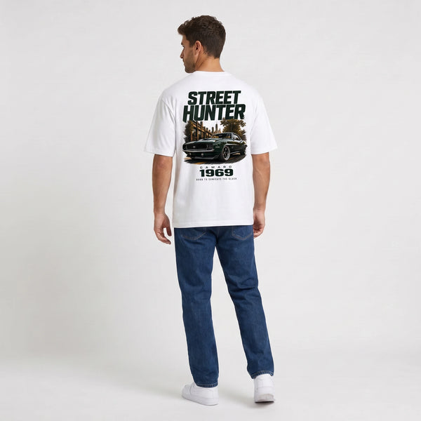 T-shirt Chevrolet Camaro 1969 Street Hunter blanc vu de dos