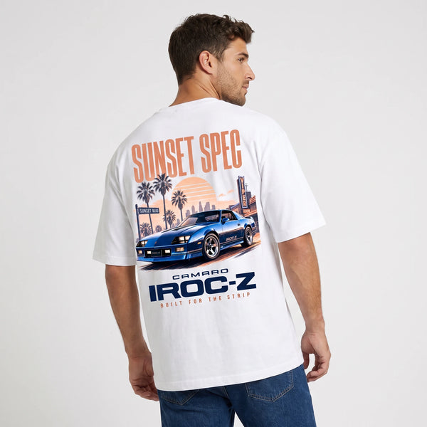 T-shirt Chevrolet Camaro IROC-Z Sunset Spec blanc porté de dos