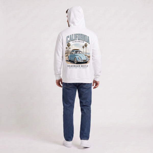 Sweat Volkswagen Beetle California Aircooled blanc à capuche vu de dos