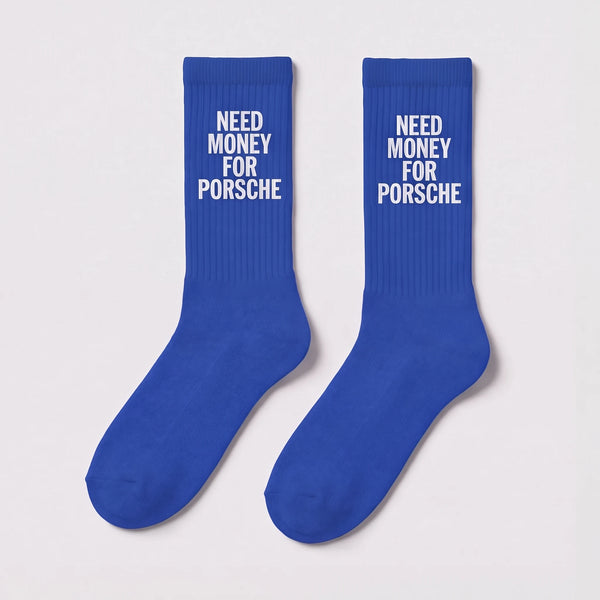Calzini Need Money For Porsche blu cobalto, il paio in piano