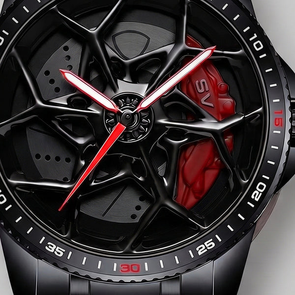 Primo piano del cerchio e della pinza incisa SV, orologio Lamborghini SV