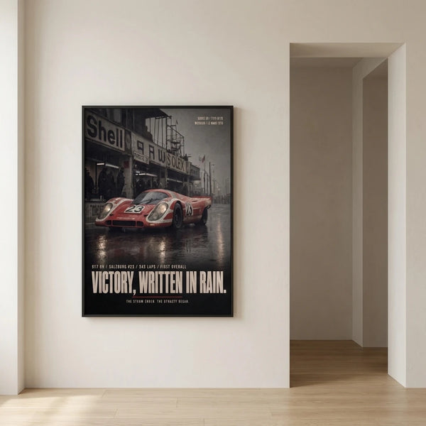 Poster Porsche 917K Le Mans 1970 Tourismo encadré et présenté dans un intérieur contemporain