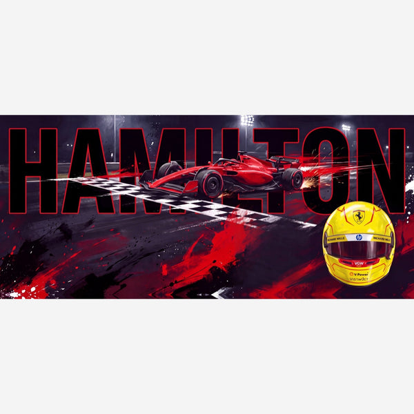 Tapis de souris Lewis Hamilton, première victoire en rouge, détail carré du visuel imprimé.