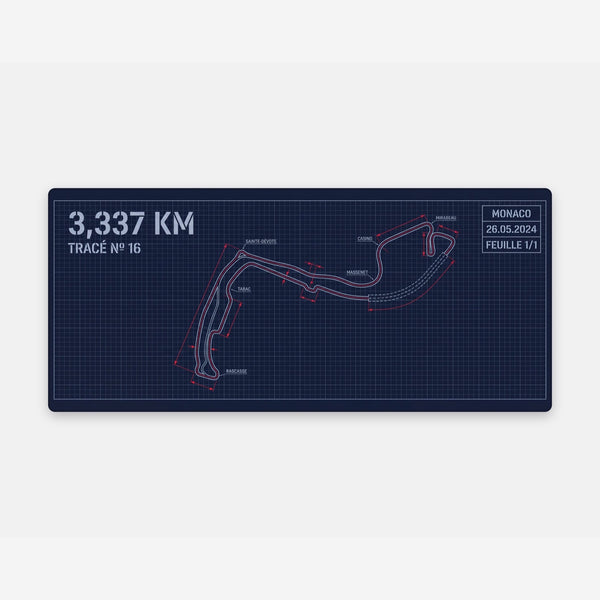 Tapis de souris Leclerc (allusion), tracé de Monaco, vue carrée du tapis posé à plat.