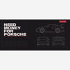 Tapis de souris Need Money For Porsche, plan coté, détail carré du visuel imprimé.