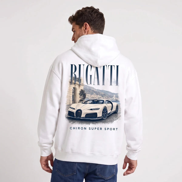 Sweat Bugatti Chiron Super Sport blanc porté de dos