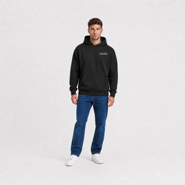 Sweat Bugatti Chiron Super Sport noir vu de face en plan large avec logo Tourismo