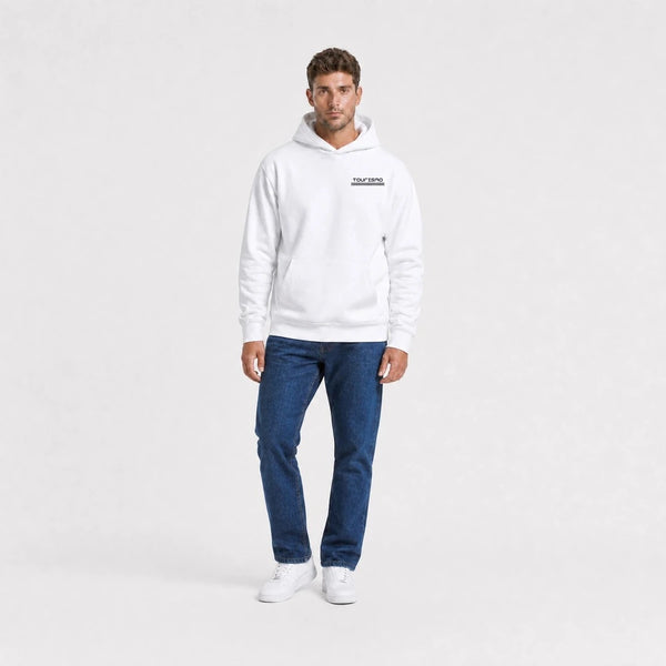 Sweat Bugatti Divo French Couture Speed blanc vu de face en plan large avec logo Tourismo