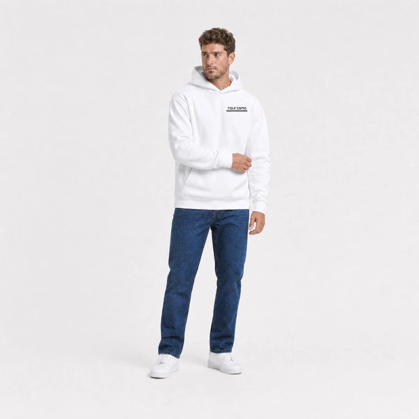 Sweat Bugatti Veyron Molsheim Society blanc vu de face en plan large avec logo Tourismo