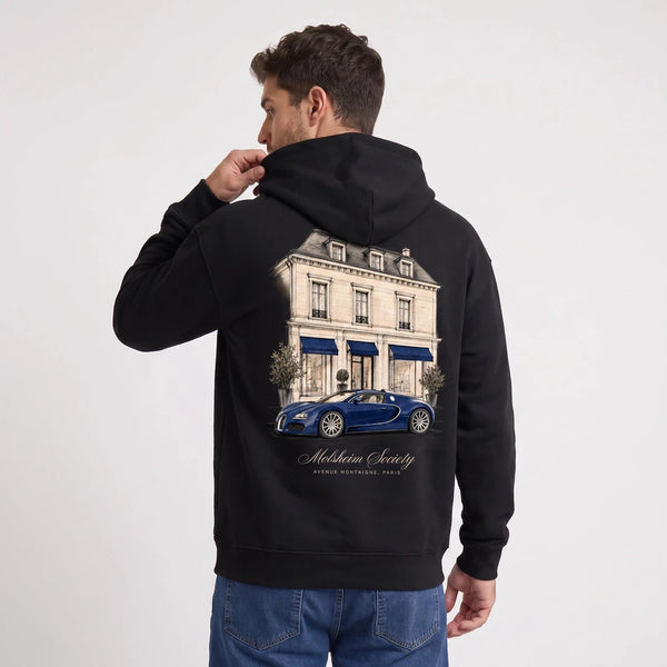 Sweat Bugatti Veyron Molsheim Society noir porté de dos