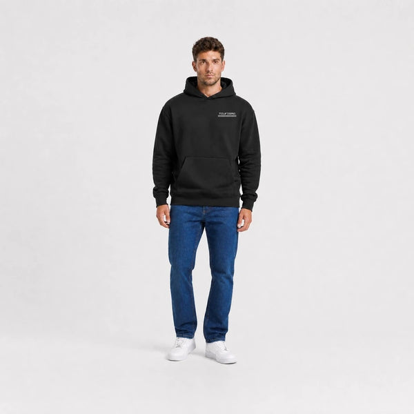 Sweat F1 Ayrton Senna Signature noir vu de face en plan large avec logo Tourismo