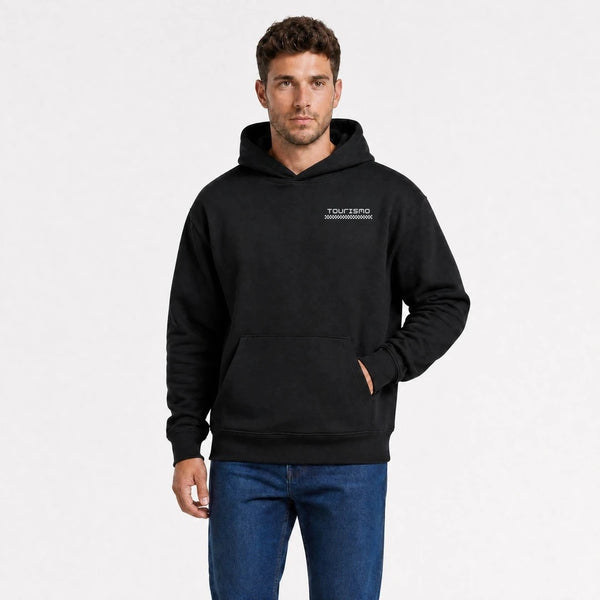 Sweat Peugeot 205 Gti noir vu de face en plan rapproché avec logo Tourismo