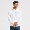 Sweat Tesla Cybertruck Raw Future blanc vu de face en plan rapproché avec logo Tourismo