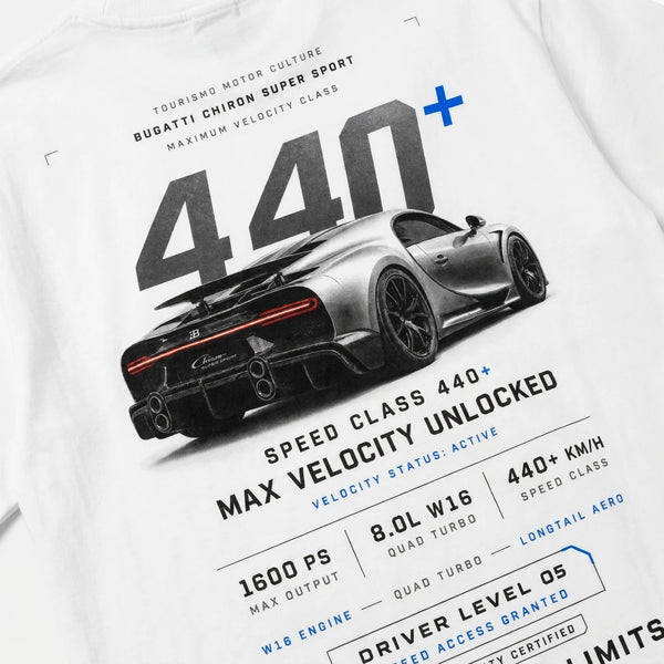 Design Bugatti Chiron 440 blanc sweat, 440 plus bleu électrique, flocage haute définition, Tourismo Clothing Junior