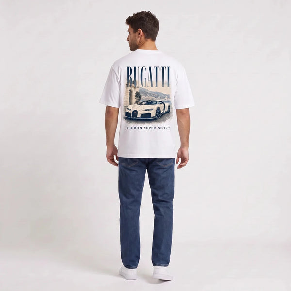 T-shirt Bugatti Chiron Super Sport blanc vu de dos