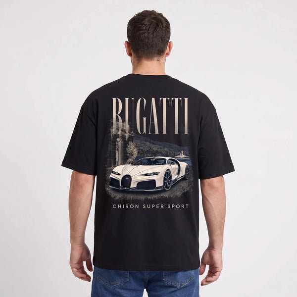 T-shirt Bugatti Chiron Super Sport noir porté de dos