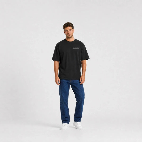 T-shirt Chevrolet Camaro Iroc Z Sunset Spec noir vu de face en plan large avec logo Tourismo