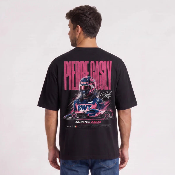 T-shirt F1 Pierre Gasly noir vu de dos avec grand visuel Signature Alpine A523