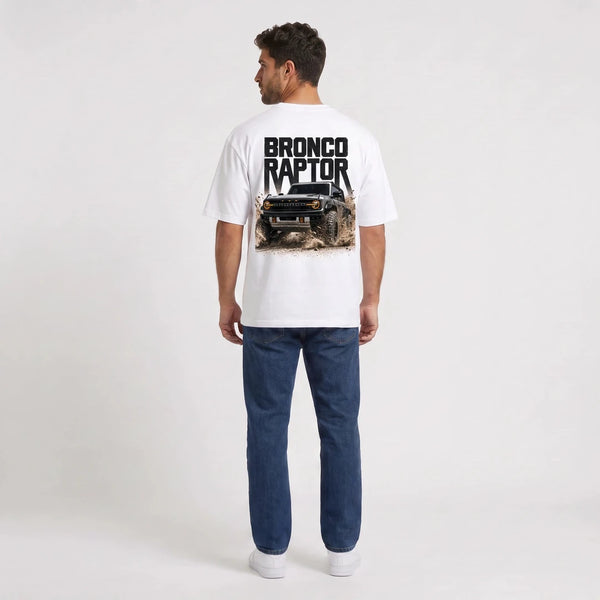 T-shirt Ford Bronco Raptor blanc porté de dos en plan large avec print Off-Road