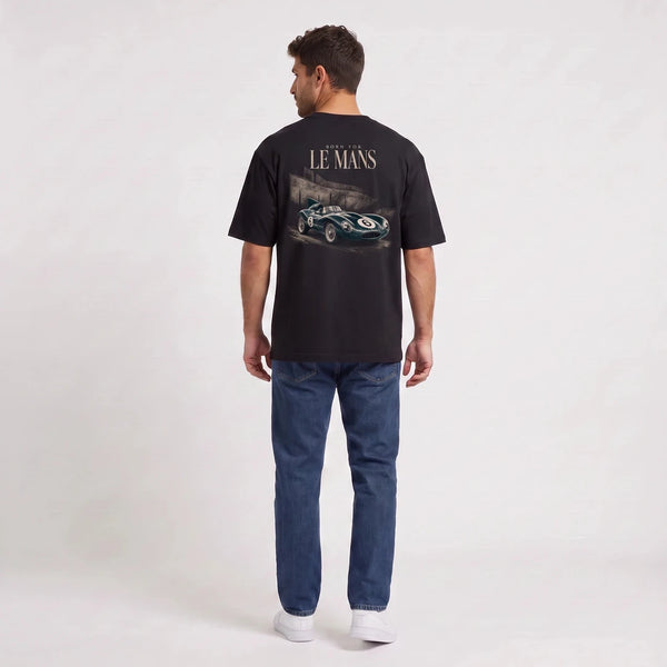 T-shirt Jaguar D-Type Le Mans N°6: Born for Le Mans, nera, vista posteriore