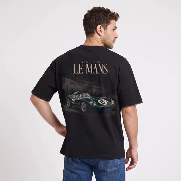 T-shirt Jaguar D-Type Le Mans N°6 nera, indossato, vista posteriore