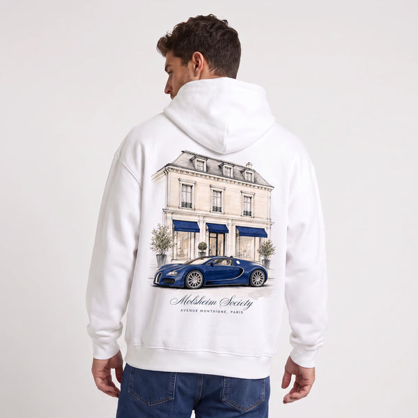 Sweat Bugatti Veyron Molsheim Society blanc porté de dos