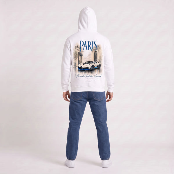 Sweat Bugatti Divo French Couture Speed blanc à capuche vu de dos